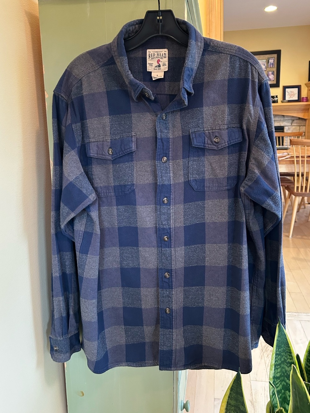 Red Head Brand Co. Men’s 100% Cotton Flannel Button Shirt Blue Gray Size Large